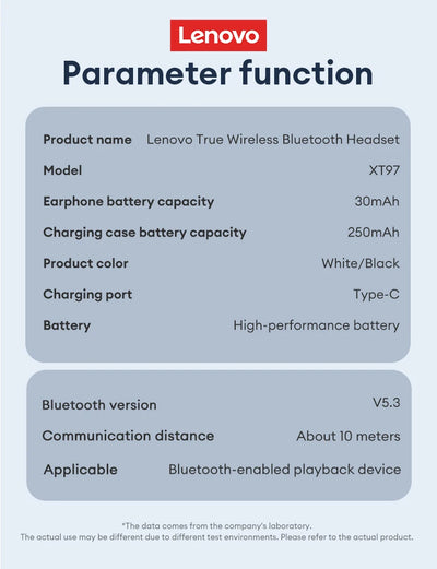 سماعات أذن لاسلكية أصلية جديدة من لينوفو XT97 PRO تعمل بتقنية البلوتوث مع وضعين للألعاب وصوت عالي الدقة طويل الأمد مع ميكروفون