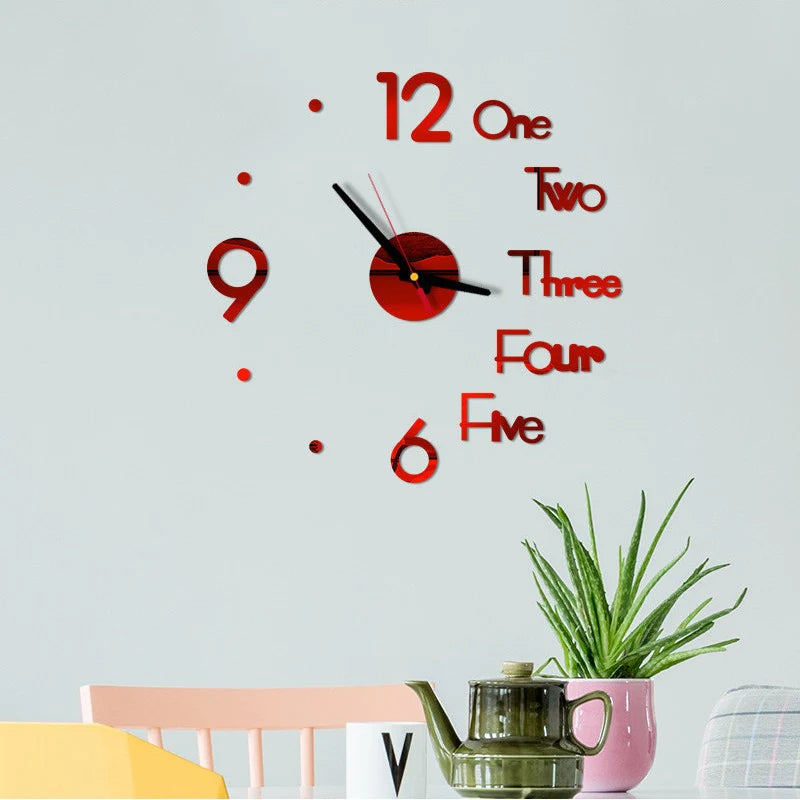 3D Mirror Wall Clock Modern Design Creative Acrylic Quartz Wall Clocks Stickers