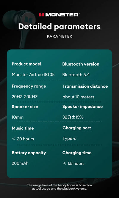 سماعات Monster SG08 اللاسلكية الجديدة بتقنية البلوتوث 5.4 مع عمر بطارية طويل للغاية وسماعات رأس رياضية عالية الدقة للألعاب مع ميكروفون