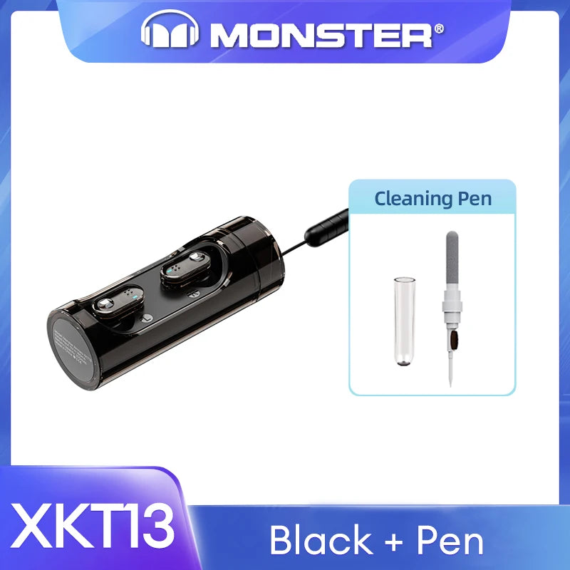 Original Monster V5.3 Wireless Bluetooth Headset XKT13 HIFI Sound Earphones Long Standby Earbuds Rotating Transparent Shell New