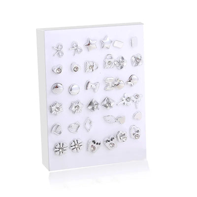 18pairs/set Gold Sliver Enamel Pearl Flower Heart Stud Earring Set For Women Plastic Butterfly Earrings Jewelry Gift Mix Style