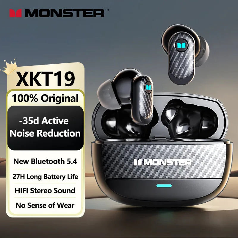 Monster XKT19 Wireless Headphones Bluetooth 5.4 Long Endurance Noise Reduction Earphones HIFI Surround Sound Game Music Earburds