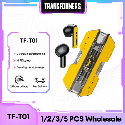 سماعات أذن ترانسفورمرز TF-T01 TWS بتقنية البلوتوث 5.3 وسماعات أذن ستيريو عالية الدقة منخفضة الكمون وسماعات أذن ثنائية الوضع للألعاب والموسيقى