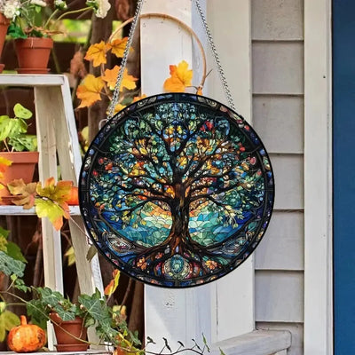 1pc Acrylic Wall Hanging Porch Decoration Holiday Decoration Painted Window Hanging Window Hanging Ornament Round Sign.