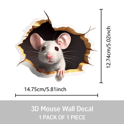 1PC 3D effect personalized mouse hole sticker reading white mouse flower branch mouse cute animal random sticker home decoration