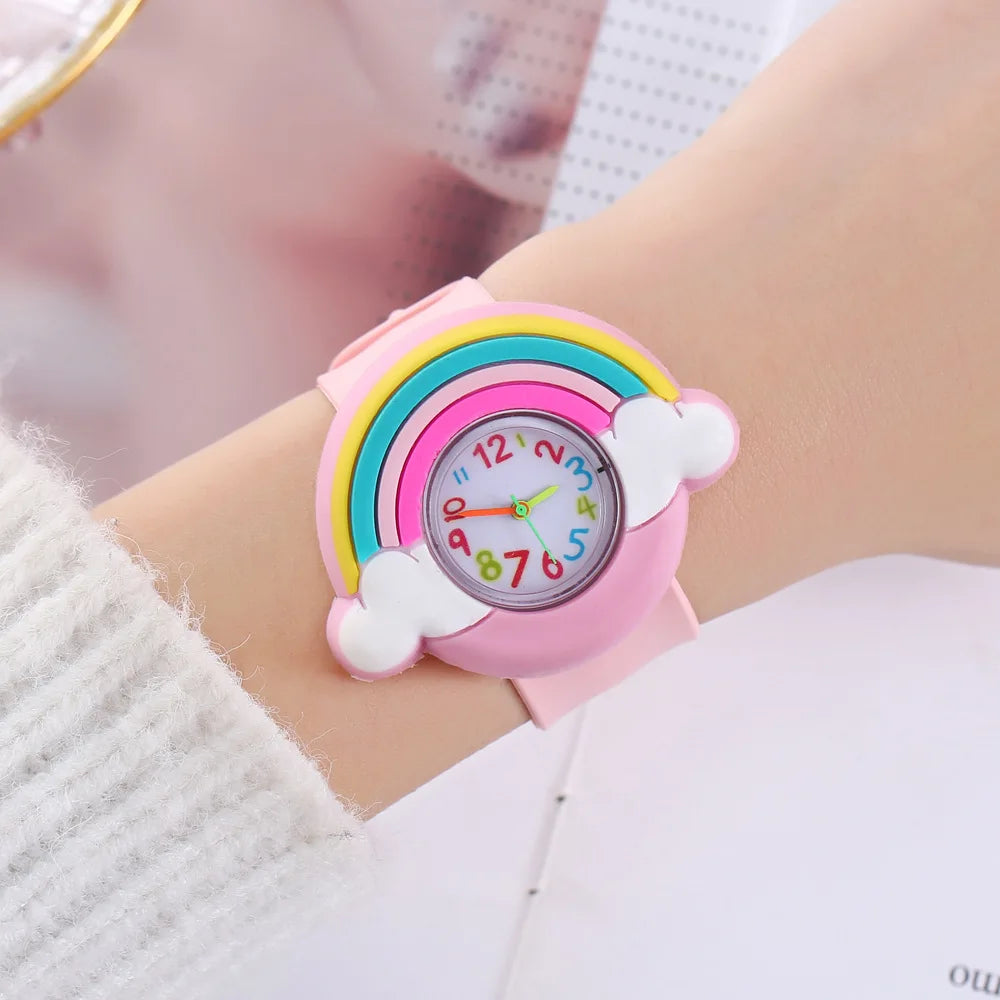 2024 New Rainbow Cloud Printed Silicone Band Children's Watch Girl Cute Cartoon Quartz Watch Kids Watches Boys Girl Watche