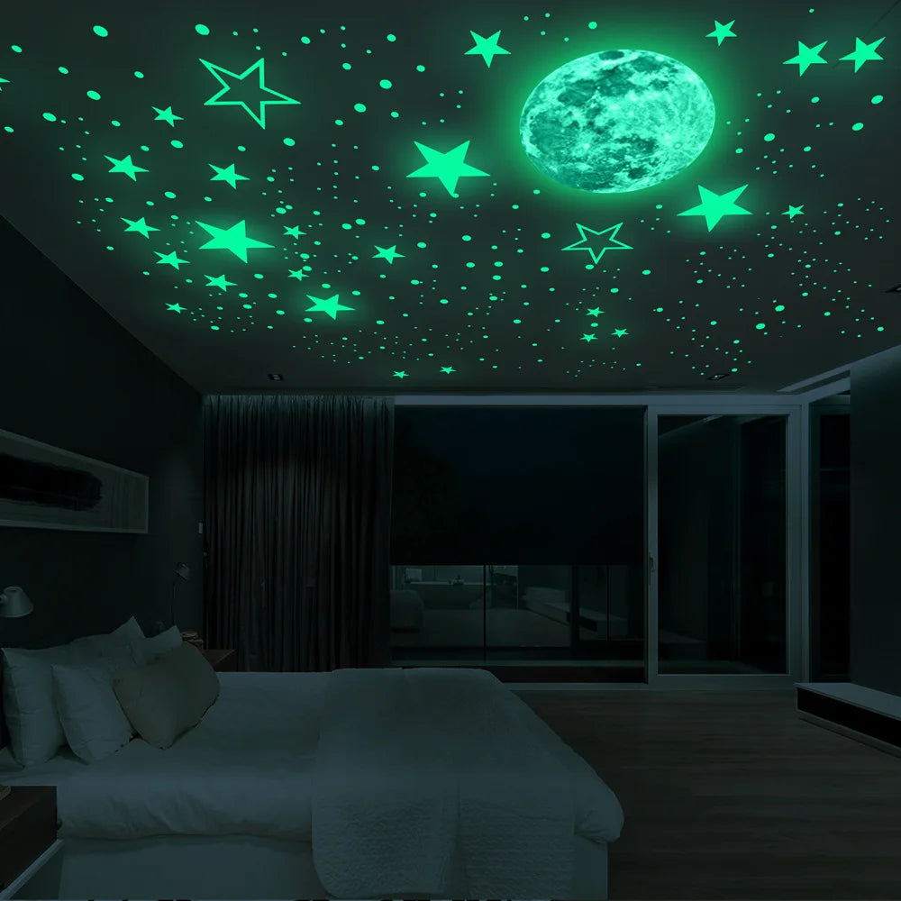 Luminous Moon Stars Wall Stickers for Kids Room Bedroom Decor Glow in The Dark Earth Wall Decals Noctilucent Stickers Home Decor