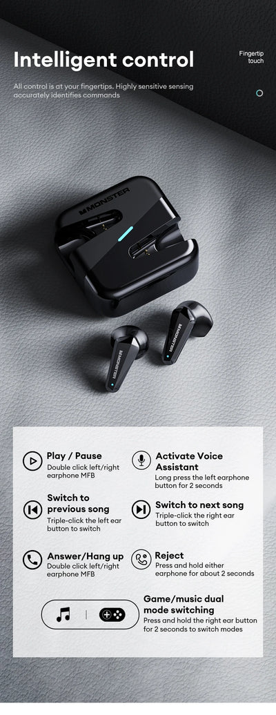 Choice Original Monster XKT01MK Ⅱ Wireless Bluetooth V5.4 Headphones HD Microphone Long Endurance Earbuds Low Latency Earphone