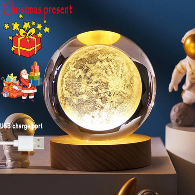 New 6cm 3D Crystal Ball Stitch Pokemon Wooden base with 6cm crystal ball Planet Night Light Laser Carving Christmas gifts