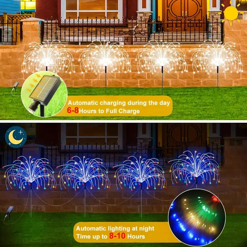 4 Pack 320/240LEDs Solar Firework Lights Outdoor Solar Garden Lights 8 Lighting Modes DIY Starburst Fairy Lights Yard Decoration