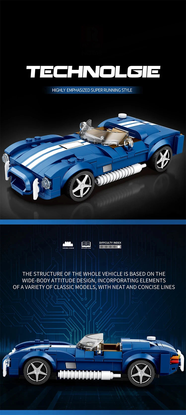 مجموعة مكعبات بناء سيارة AC COBRA مكونة من 312 قطعة، مركبة مدينة إبداعية، نموذج سيارة DIY، ألعاب عرض سطح المكتب للأطفال، هدايا العطلات