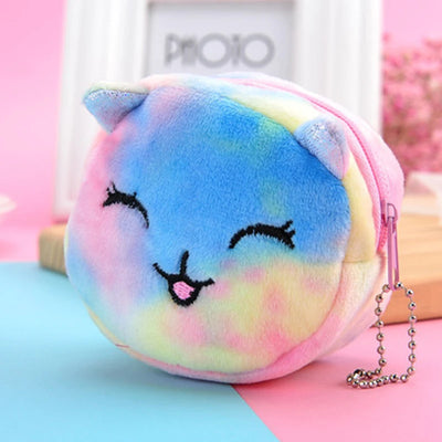 Colorful Cat Cute Cartoon Plush Purse Little Bear Coin Bag Key Hook Pendant Pocket Pouch Wallet