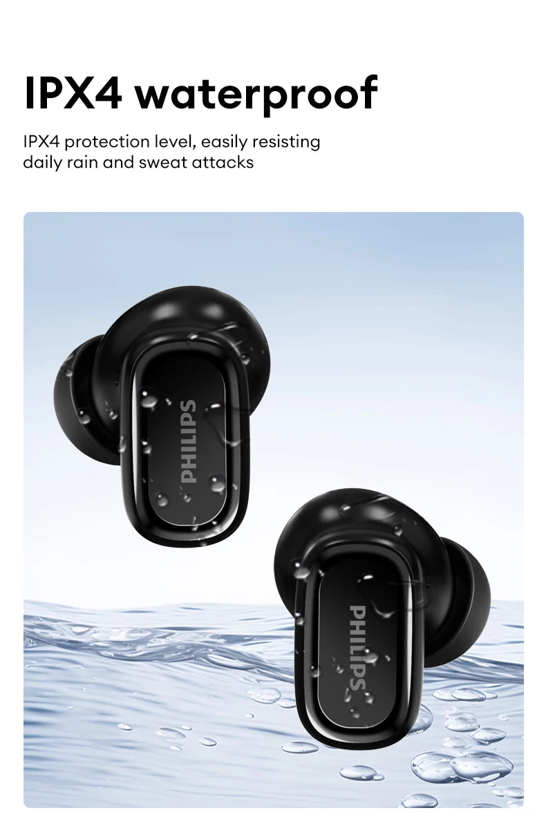 Original Philips TAT2569 Wireless Bluetooth V5.4 Stereo Earphones IPX4 Waterproof Sport Earbuds Low Latency Gaming Headset New