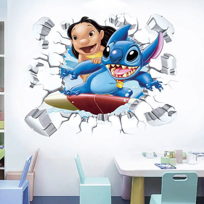 3D Broken Cartoon Lilo & Stitch Baby Movies Wall Stickers For Kid's Room Kindergarten Living Room Bedroom Wall Decoration Poster