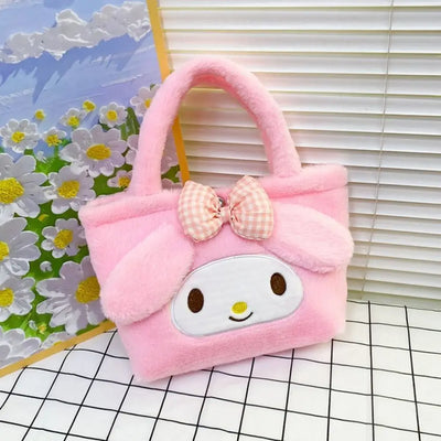 Sanrio Plush Bag Kawaii Kuromi Cinnamoroll Melody Cartoon Anime Handbag Crossbody Cosmetic Travel Storage Bags Women Girls Gifts