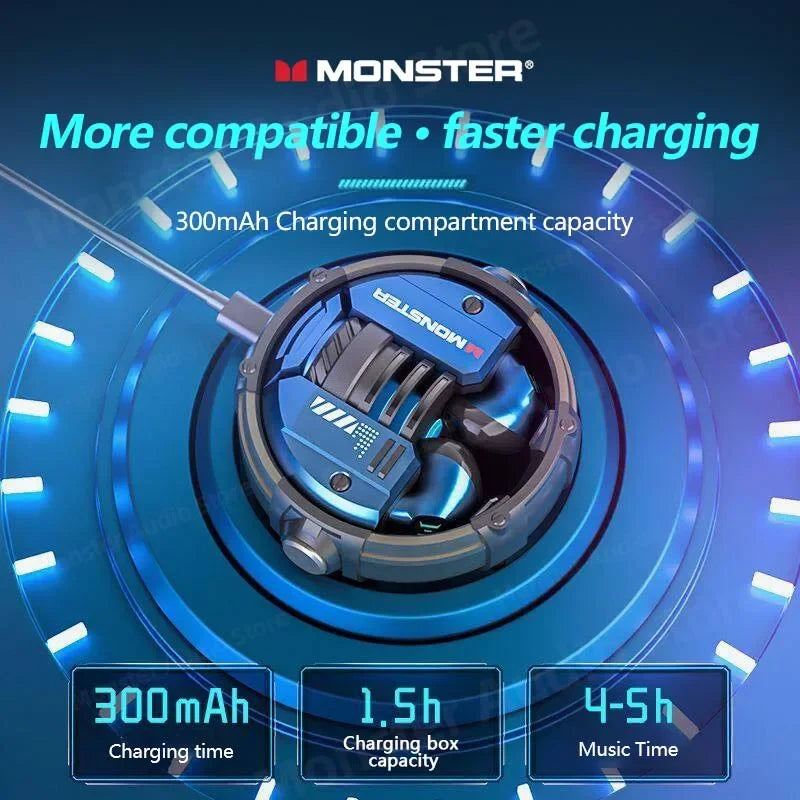 سماعات Monster XKT10 TWS اللاسلكية بتقنية البلوتوث ومقاومة للماء ومضادة للضوضاء وسماعات رأس للألعاب ذات وضعين مع ميكروفون