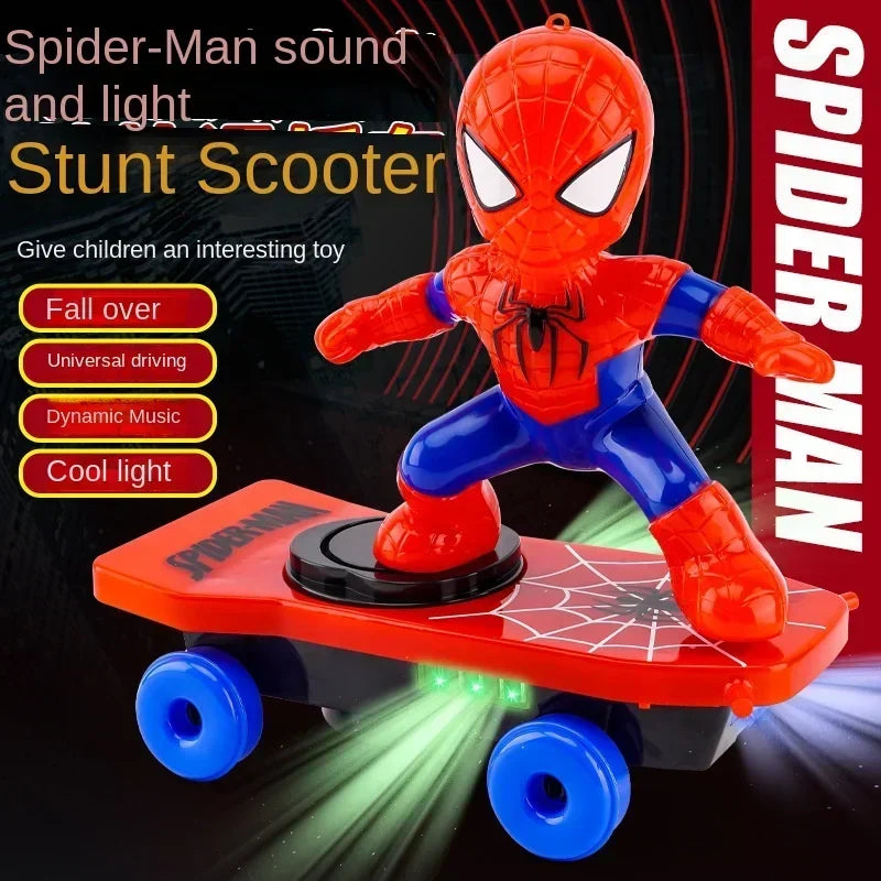 New Spiderman Automatic Flip Rotation Skateboard Acousto-Optic Car Electric Music Toy Stunt Scooters Christmas Gift Anime