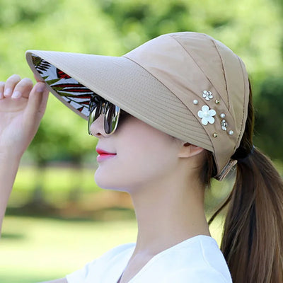 Sun Hat Summer Shade hHt For Women Foldable Sun Protection Beach Large Brimmed Hat UV Protection Cycling Empty Top