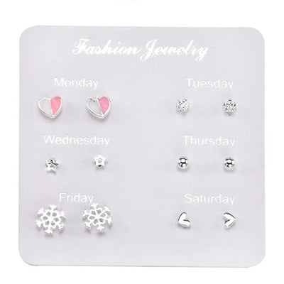 2020 NEW 12~36 Pairs Fashion Women Girls Resin Plastic Crystal Diamante Flower Stud Earrings Set Random Style Gold Color Jewelry