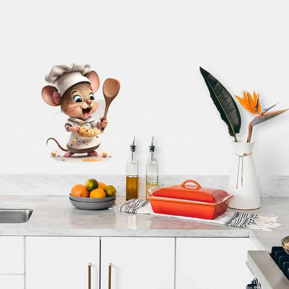 Creative Cartoon Cute Chef Mouse Self-Adhesive Wall Stickers Bedroom Living Room Corner Staircase Home Decoration Sticker M765