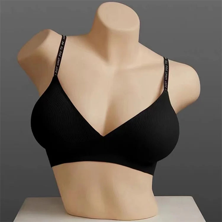 Women Sexy Seamless Bras Deep V Neck Bralette Sexy Lingerie Letter Strap Tops Push Up Underwear Wireless Brassiere for Female