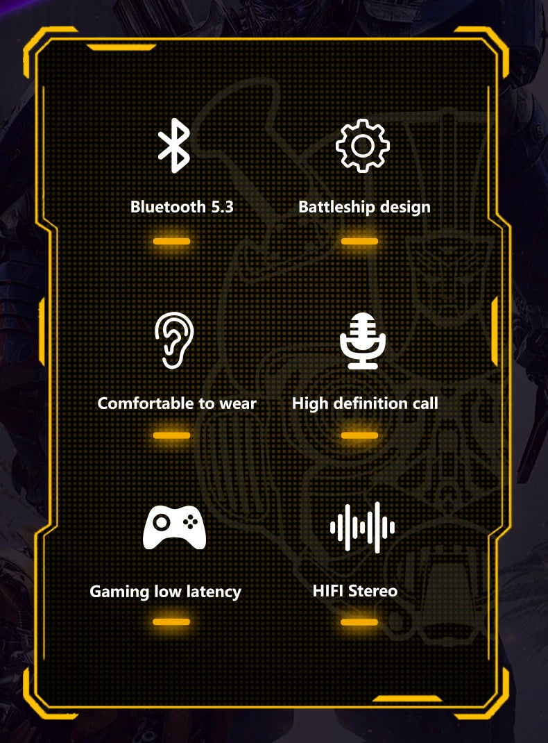 سماعات أذن ترانسفورمرز TF-T01 TWS بتقنية البلوتوث 5.3 وسماعات أذن ستيريو عالية الدقة منخفضة الكمون وسماعات أذن ثنائية الوضع للألعاب والموسيقى