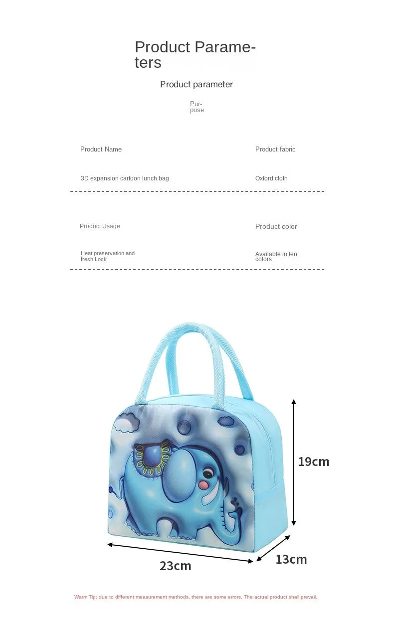 Cute Printed Cartoon Lunch Bag for Kids with Insulation and Preservation Function Bag Organizer Tote Bag with Zipper