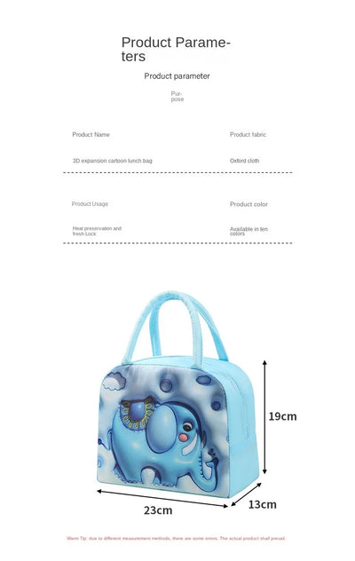 Cute Printed Cartoon Lunch Bag for Kids with Insulation and Preservation Function Bag Organizer Tote Bag with Zipper