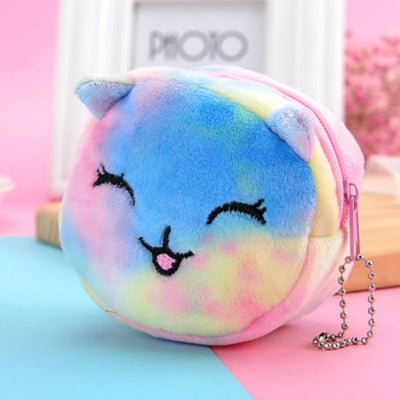 Colorful Cat Cute Cartoon Plush Purse Little Bear Coin Bag Key Hook Pendant Pocket Pouch Wallet