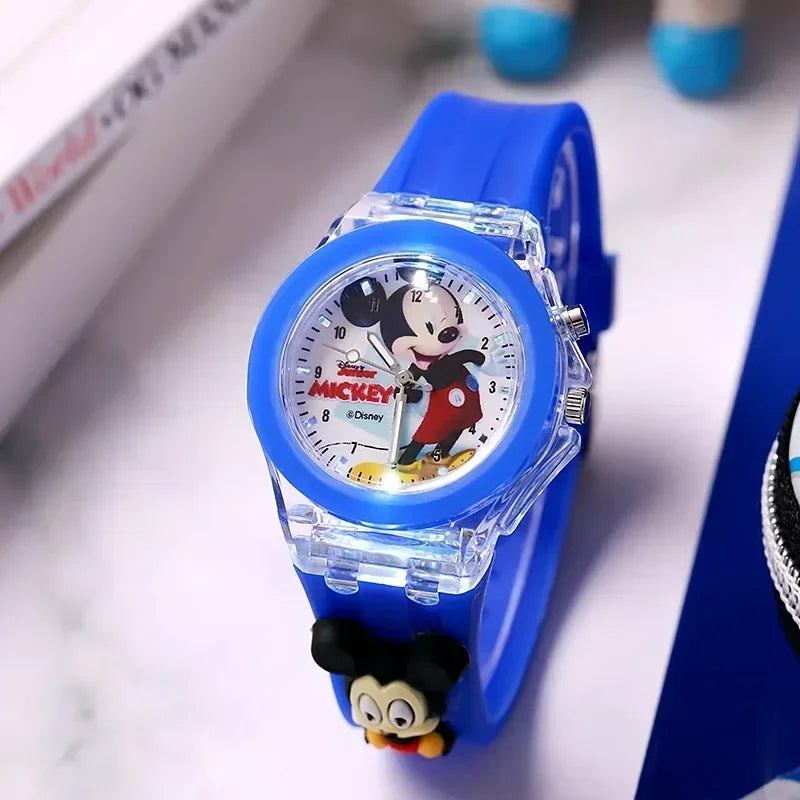 MINISO Disney Fashion Minnie Children's Watch Mickey Mouse Children's Flash Light Cartoon Figure Doll Boys Girls Birthday Gifts