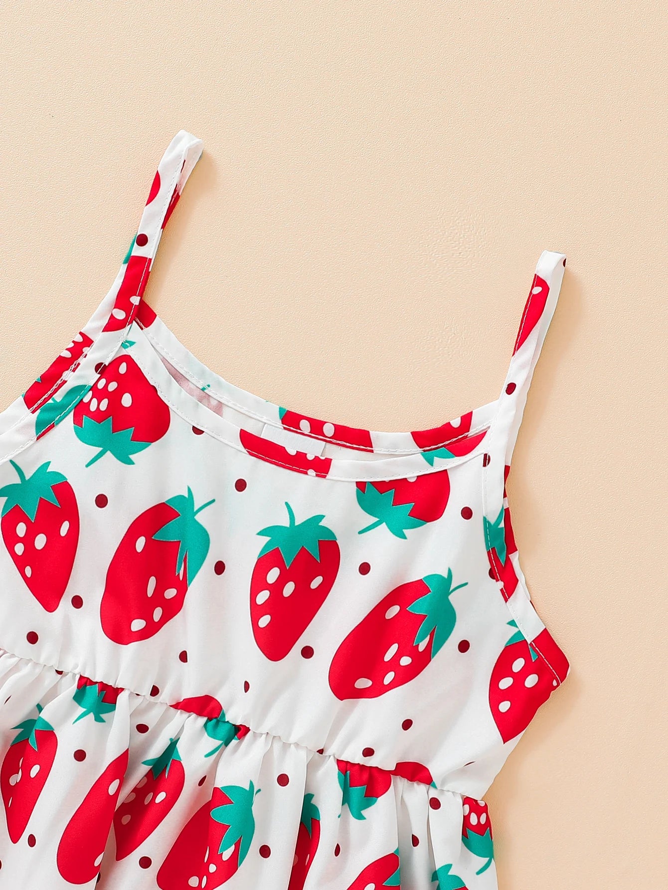 Children's Clothing Girl's Sling Strawberry Print Pattern Dress Sweet And Cute Summer Casual Dress for Girls Aged 3-7 Years