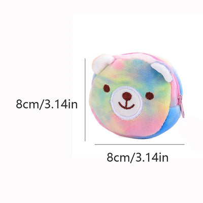 Colorful Cat Cute Cartoon Plush Purse Little Bear Coin Bag Key Hook Pendant Pocket Pouch Wallet