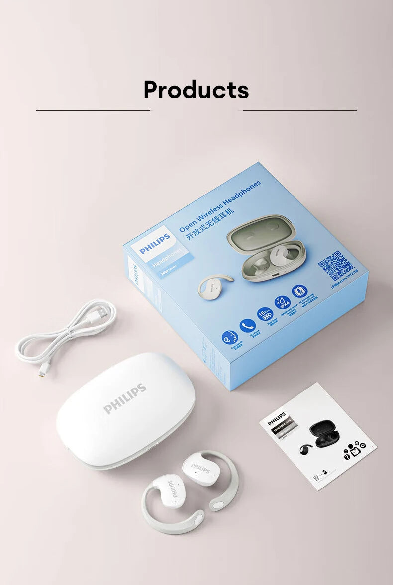 سماعات أذن لاسلكية جديدة أصلية من Philips TAT2708 OWS بتقنية البلوتوث ENC مع خاصية إلغاء الضوضاء وسماعات أذن رياضية مقاومة للماء