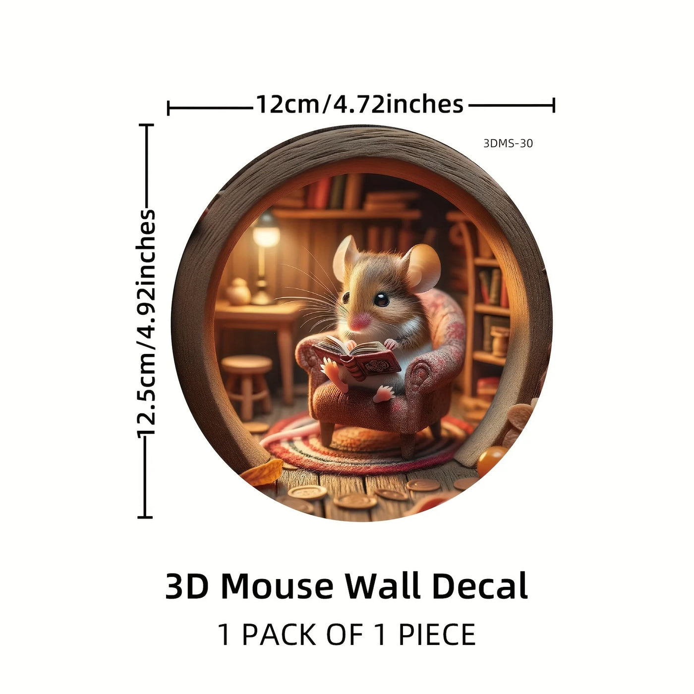 3D Mouse In Hole Wall Stickers Waterproof Moisture-proof Self-Adhesive Wall Decals for Bedroom Living Room Porch Home Decoration