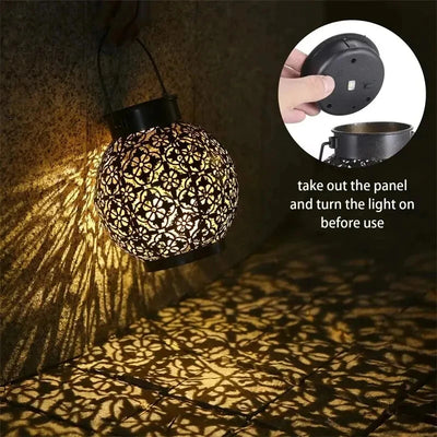 LED Solar Lantern Light Hollow Wrought Iron Projection Light Hanging Lamps Outdoor Waterproof Yard Garden Art Decoration