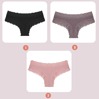 3PCS Lace Seamless Cotton Panties Ribbed Brazilian Pants Low Waist Women Panties Breathable Girls Underwear Plus Size Lingerie