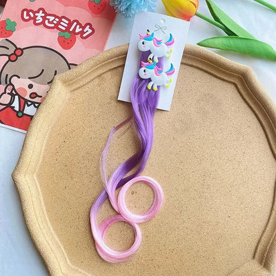 2PCS New Princess Unicorn Multicolour Wig Girls Hairpins Cute Children Headwear Hairgrip Hair Clips Barrettes Hair Accessories