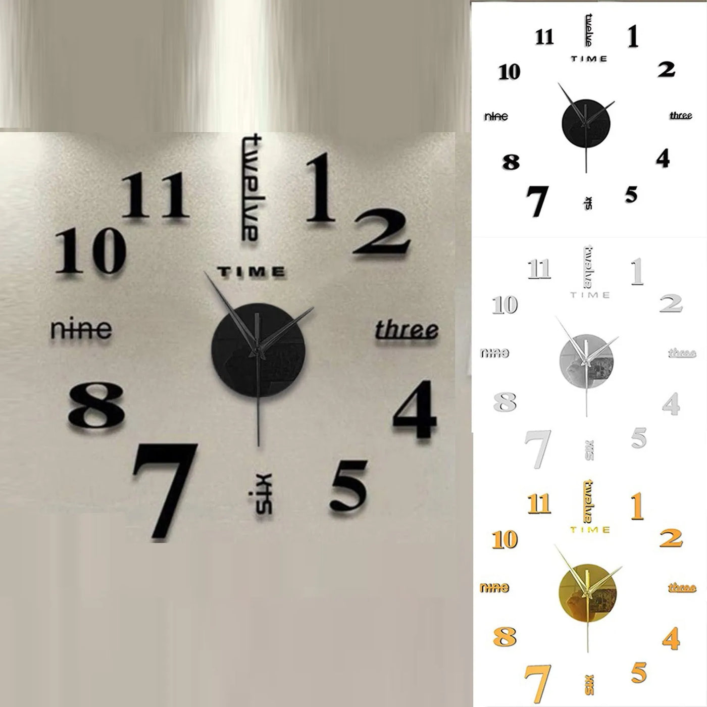 Frameless DIY Wall Mute Clock 3D Mirror Surface Sticker Home Office Decor