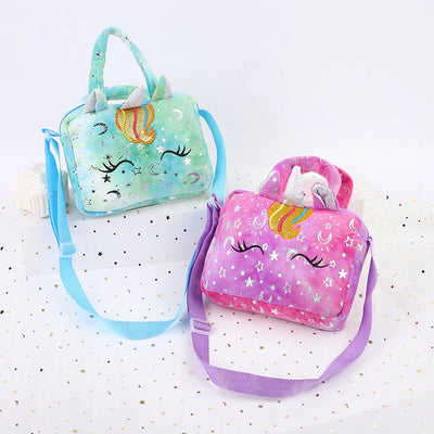 Plush Unicorn Single Shoulder Crossbody Bag for Children's Coin Purse Girl Travel Handbag Cute Student Gift Storage Pencil Bags