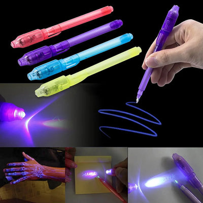 4pcs/lot Luminous Light Pen Magic Purple 2 In 1 UV Black Light Combo Drawing Invisible Ink Pen Learning Education Toys For Child