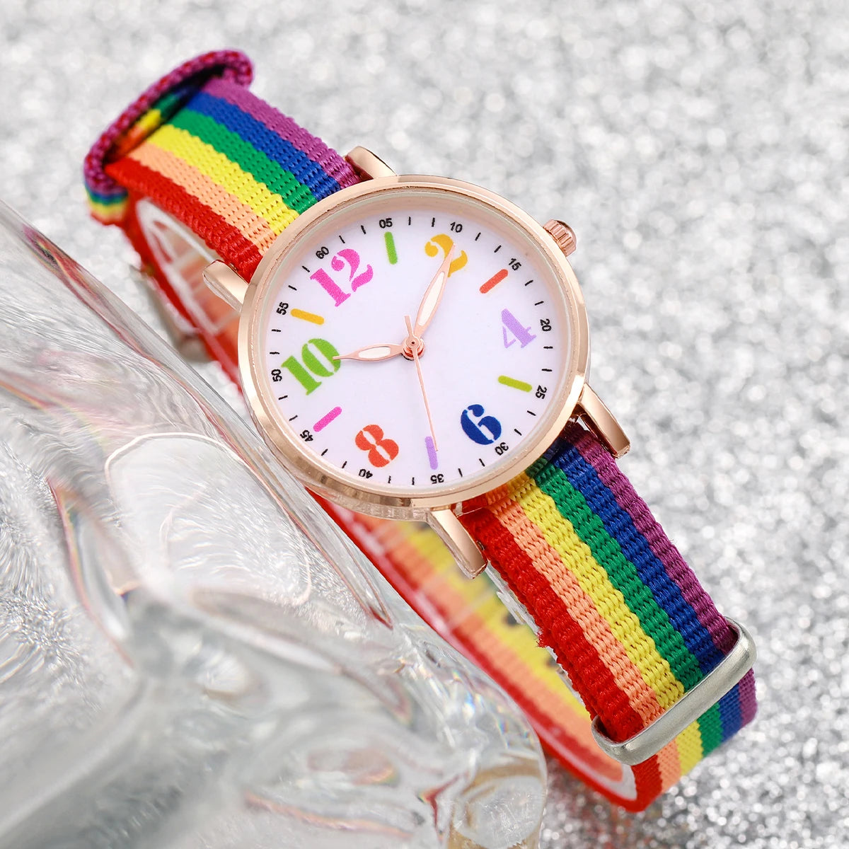 4PCS/Set Women's Watch Casual Nylon Band Analog Quartz Watches Love Beads Bracelets Set