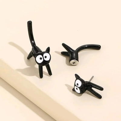 Black Color Cat Design Earrings Stud Trendy Ins Girls Cute Women Earring Animal Design Black Painting