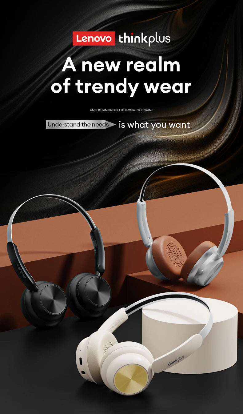 Choice Original Lenovo TH66 Wireless Bluetooth HiFi Sound Earbuds Noise Reduction Gaming Earphones Deep Bass Over-Ear Headset