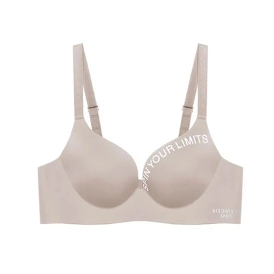 Women's One Piece Fashion Letter Bra Traceless No Steel Ring Gather Bra Comfortable Simple Breathable Beautiful Back Bra