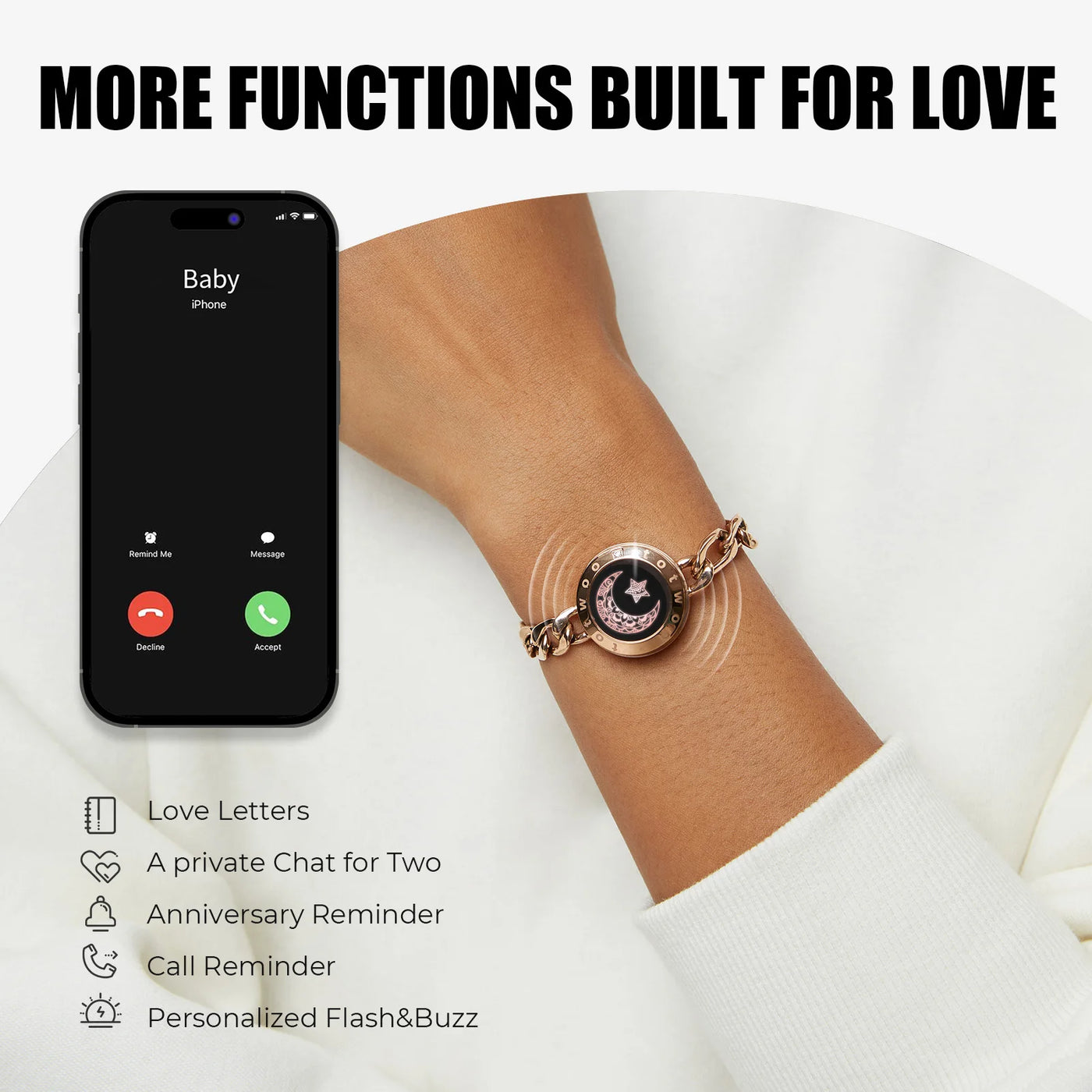 TOTWOO Long Distance Touch Bracelets for Couples, Vibration & Light up Gifts for Girlfriend Bluetooth Pairing Jewelry