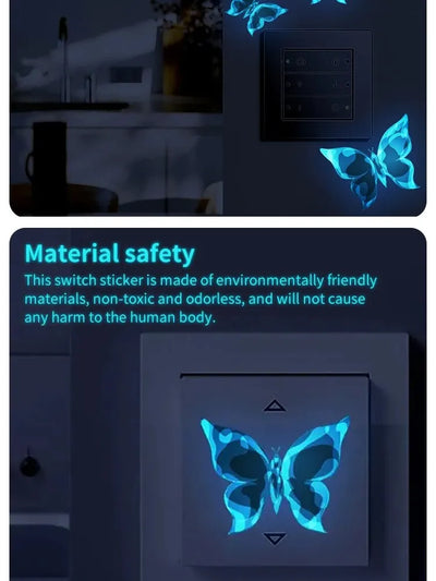 6PC Blue Luminous Small Butterfly Switch Stickers Bedroom Living Room Switch Stickers Decoration