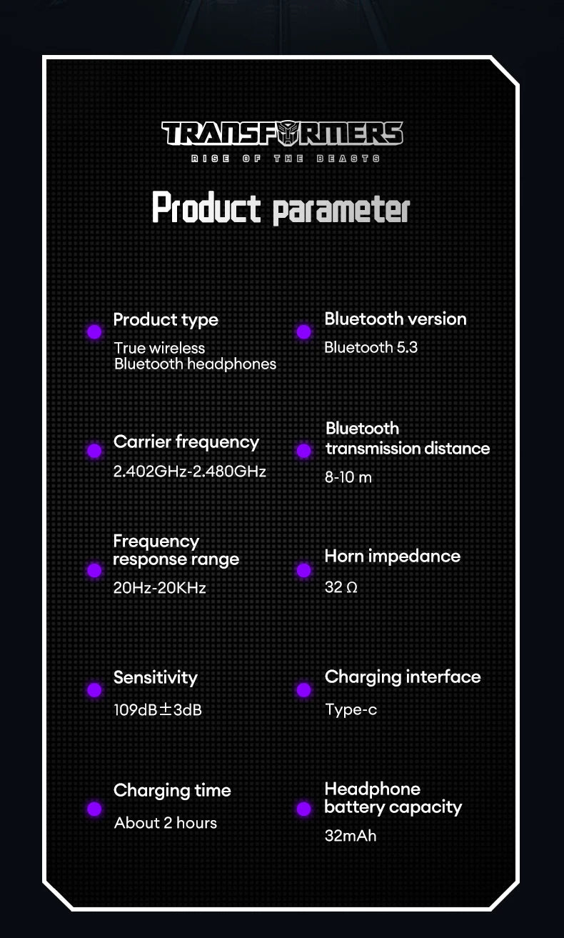 سماعات أذن لاسلكية Transformers MG-C03 بتقنية بلوتوث 5.3 TWS للألعاب والموسيقى ذات الوضع المزدوج وصوت عالي الدقة وسماعات منخفضة الكمون