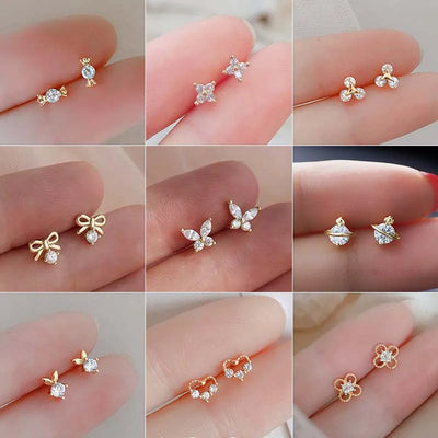 Multiple Style Earrings For Women Mini Zircon Candy Sweet Stud Ear Girls Flower Hypoallergenic Piercing Jewelry Fashion Gifts