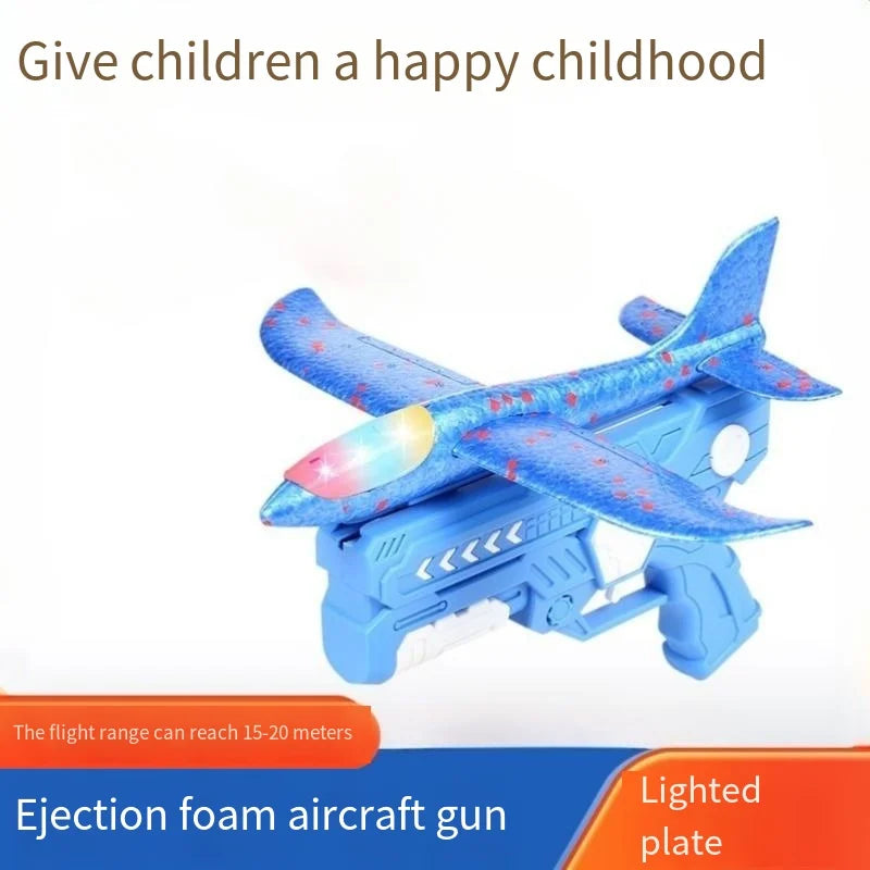 Catapult Foam Plane Gun Fire Outdoor Sports Hand Toss Flying Glider Toy Boys GGirls